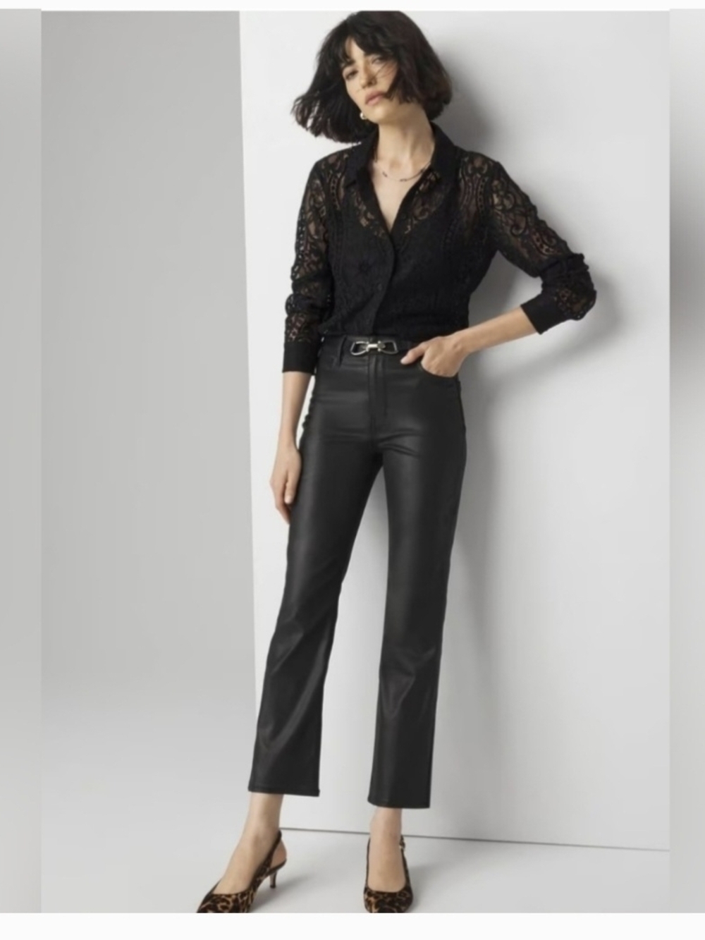 White House Black Market Black High-Rise Coated Denim Bootcut Crop Jean